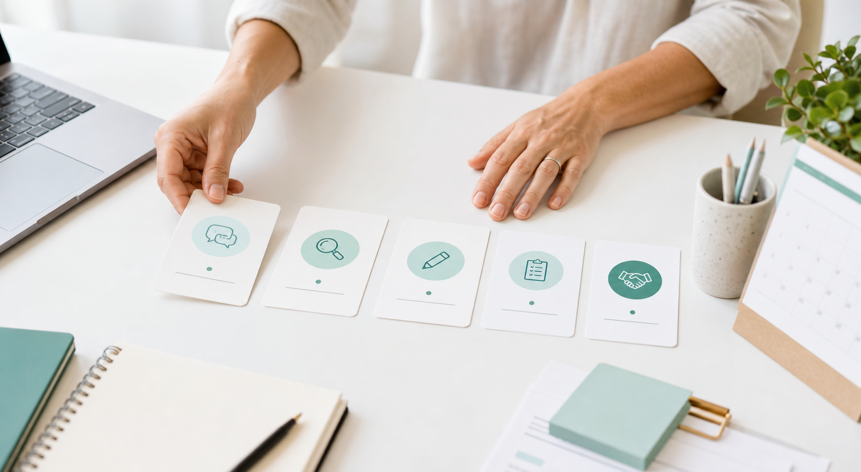 Projektprozess mit Karten und Arbeitsmaterialien